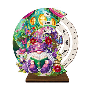 Garden Gnome-Diamond Wooden Rotating Calendar