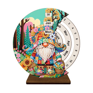 Garden Gnome-Diamond Wooden Rotating Calendar