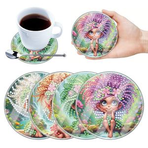 4Pcs/Set Flower-Acrylic Waterproof Diamond Coaster