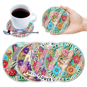 4Pcs/Set Flower-Acrylic Waterproof Diamond Coaster