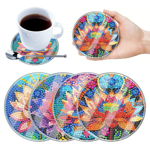 4Pcs/Set Flower-Acrylic Waterproof Diamond Coaster