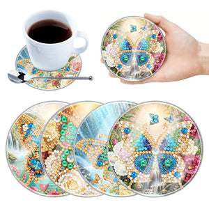 4Pcs/Set Flower-Acrylic Waterproof Diamond Coaster