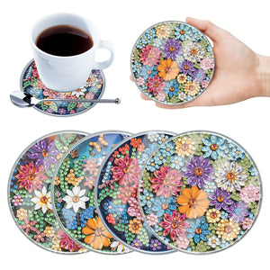 4Pcs/Set Flower-Acrylic Waterproof Diamond Coaster