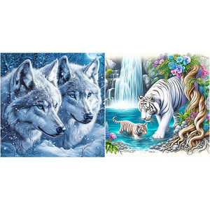 Wolf Tiger-Full Round Diamond Painting-50x50cm