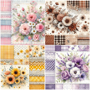 Plaid Flowers-Full Round Diamond Painting-30x30cm