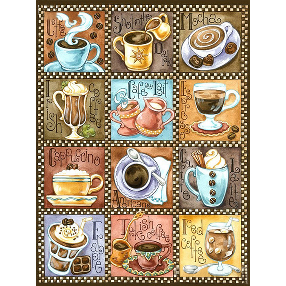 Coffee Drinks-Full Round Diamond Painting-30x40cm