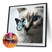 Load image into Gallery viewer, Playing Butterfly Cat-Full Round Diamond Painting-30x30cm
