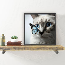 Load image into Gallery viewer, Playing Butterfly Cat-Full Round Diamond Painting-30x30cm
