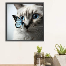 Load image into Gallery viewer, Playing Butterfly Cat-Full Round Diamond Painting-30x30cm
