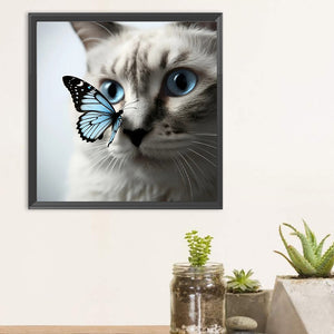 Playing Butterfly Cat-Full Round Diamond Painting-30x30cm