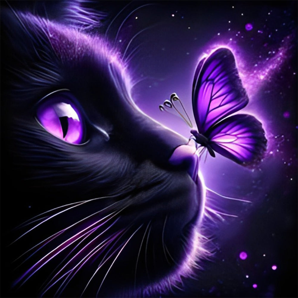 Butterfly Cat-Full Round Diamond Painting-30x30cm