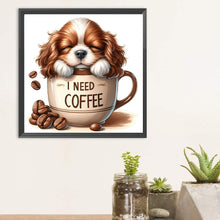 Load image into Gallery viewer, Coffee Puppy-Full Round Diamond Painting-30x30cm
