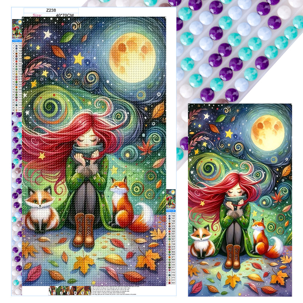 Girl And Squirrel-Full Round Diamond Painting-40x70cm-Large Size