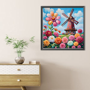 Windmill Flowers-Full Round Diamond Painting-30x30cm