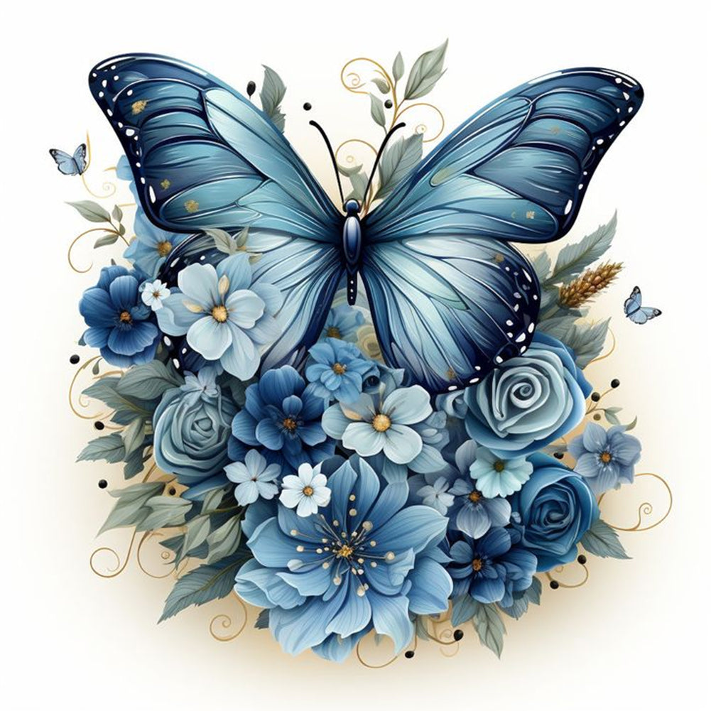 Blue Butterfly-Full Round Diamond Painting-40x40cm