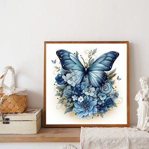 Blue Butterfly-Full Round Diamond Painting-40x40cm