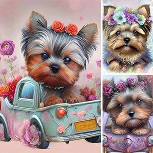 Flower Dog-Full Round Diamond Painting-30x30cm