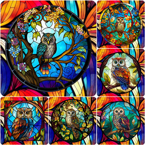 Stained Glass Owl-Full Round Diamond Painting-30x30cm