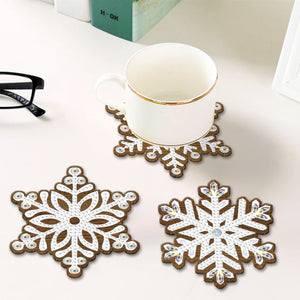 8pcs/set +1 storage rack-Snowflake-Wooden Diamond Coaster