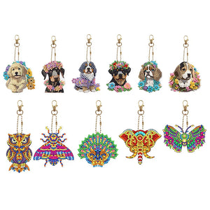 5/6Pcs/Set-Owl/Dog-Double Side Drill-Diamond Keychain