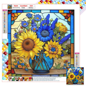 Stained Glass Flower-Full Square Diamond Painting-35x35cm