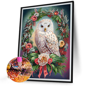 Christmas Owl Wreath-Partial Special Diamond Painting-30x40cm