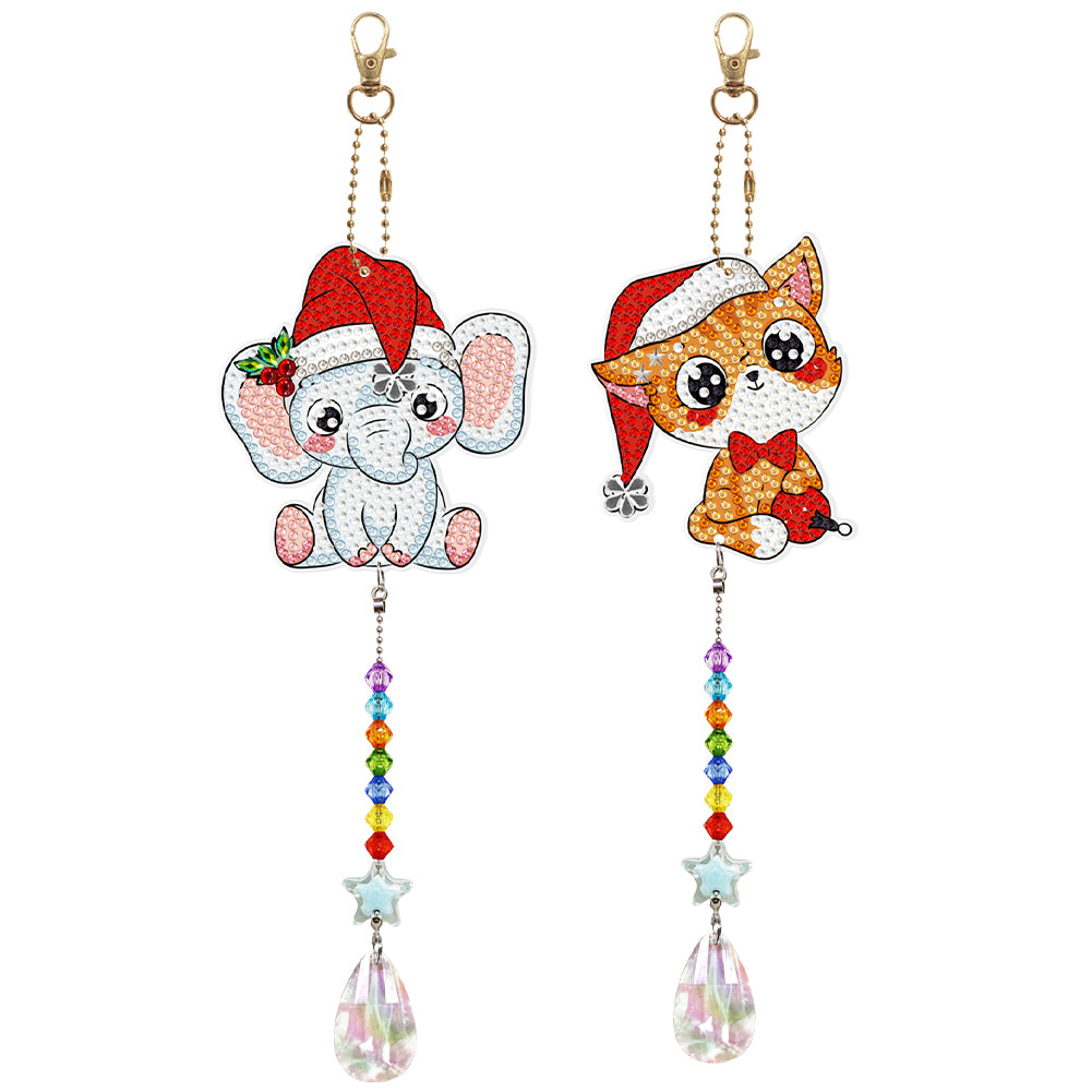 2Pcs/Set-Christmas Animal-Sun Catcher Window Hanging Diamond Wind Chime