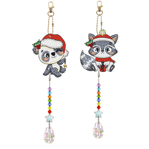 2Pcs/Set-Christmas Animal-Sun Catcher Window Hanging Diamond Wind Chime