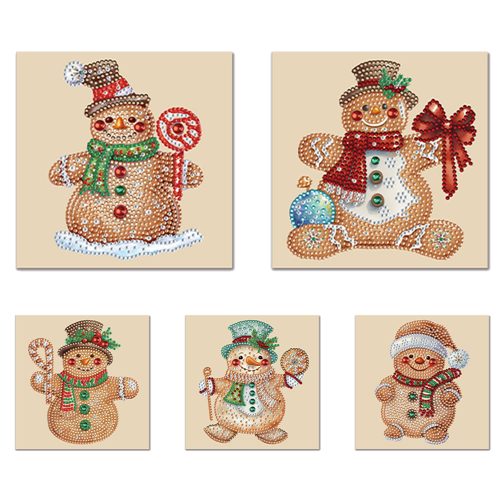 5Pcs/Set Christmas Gingerbread Man-Diamond Greeting Cards