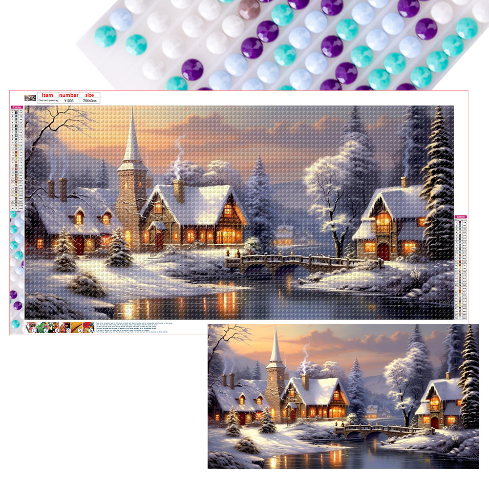 Snow Scene-Full Round Diamond Painting-75x40cm-Large Size