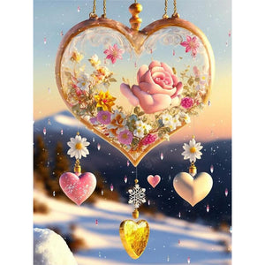 Snow Love Heart-Full Round Diamond Painting-30x40cm