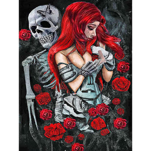 Girl Rose Skull-Full Round Diamond Painting-30x40cm