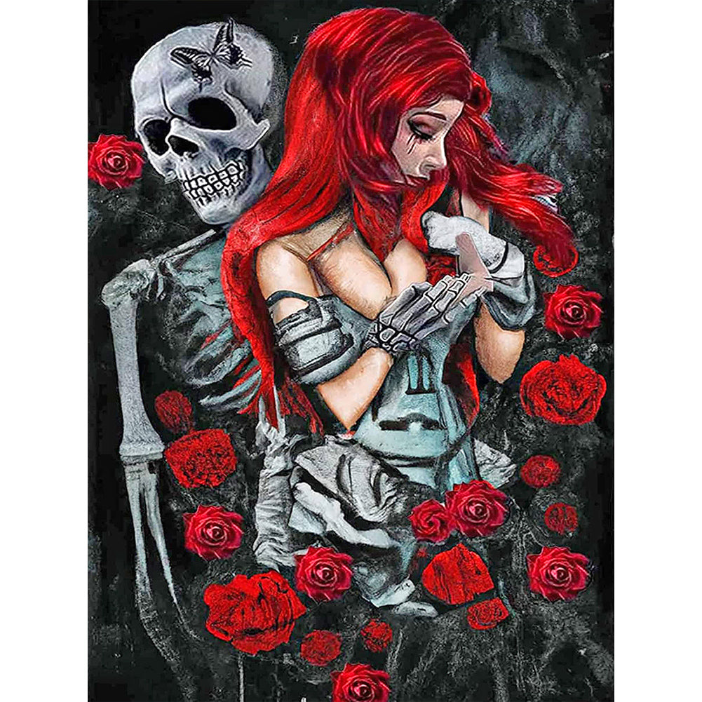 Girl Rose Skull-Full Round Diamond Painting-30x40cm