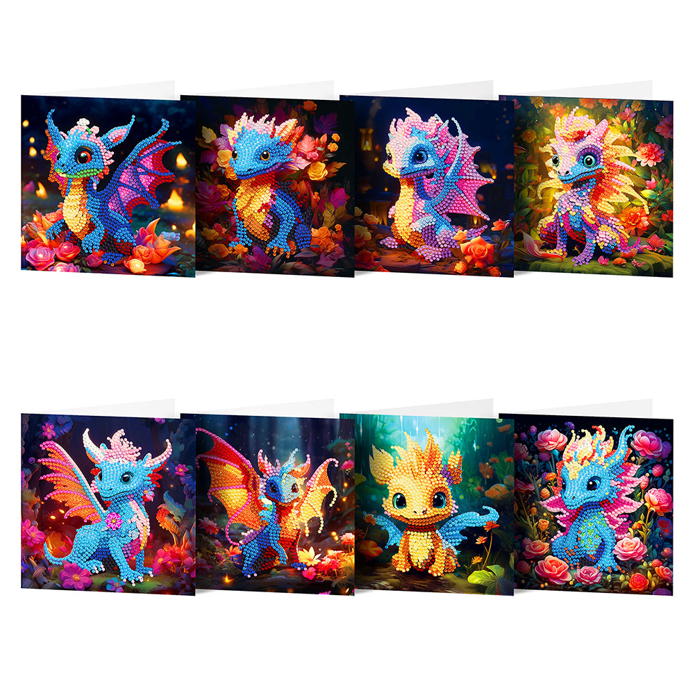 8Pcs/Set Dragon-Diamond Greeting Cards