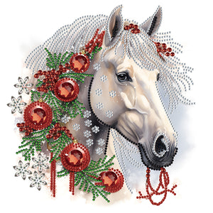 Christmas White Horse-Partial Special Diamond Painting-30x30cm