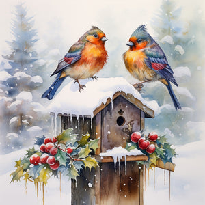 Christmas Bird-Full Round Diamond Painting-30x30cm