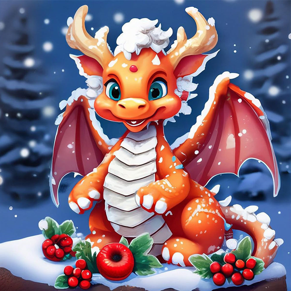 Christmas Dragon-Full Round Diamond Painting-30x30cm