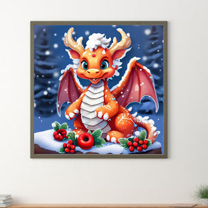 Christmas Dragon-Full Round Diamond Painting-30x30cm