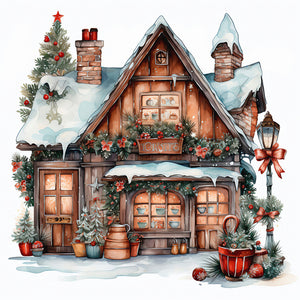 Christmas House-Full Round Diamond Painting-30x30cm