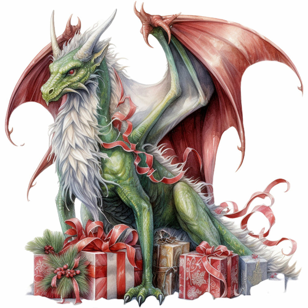 Christmas Gift Giving Dragon-Full Round Diamond Painting-30x30cm