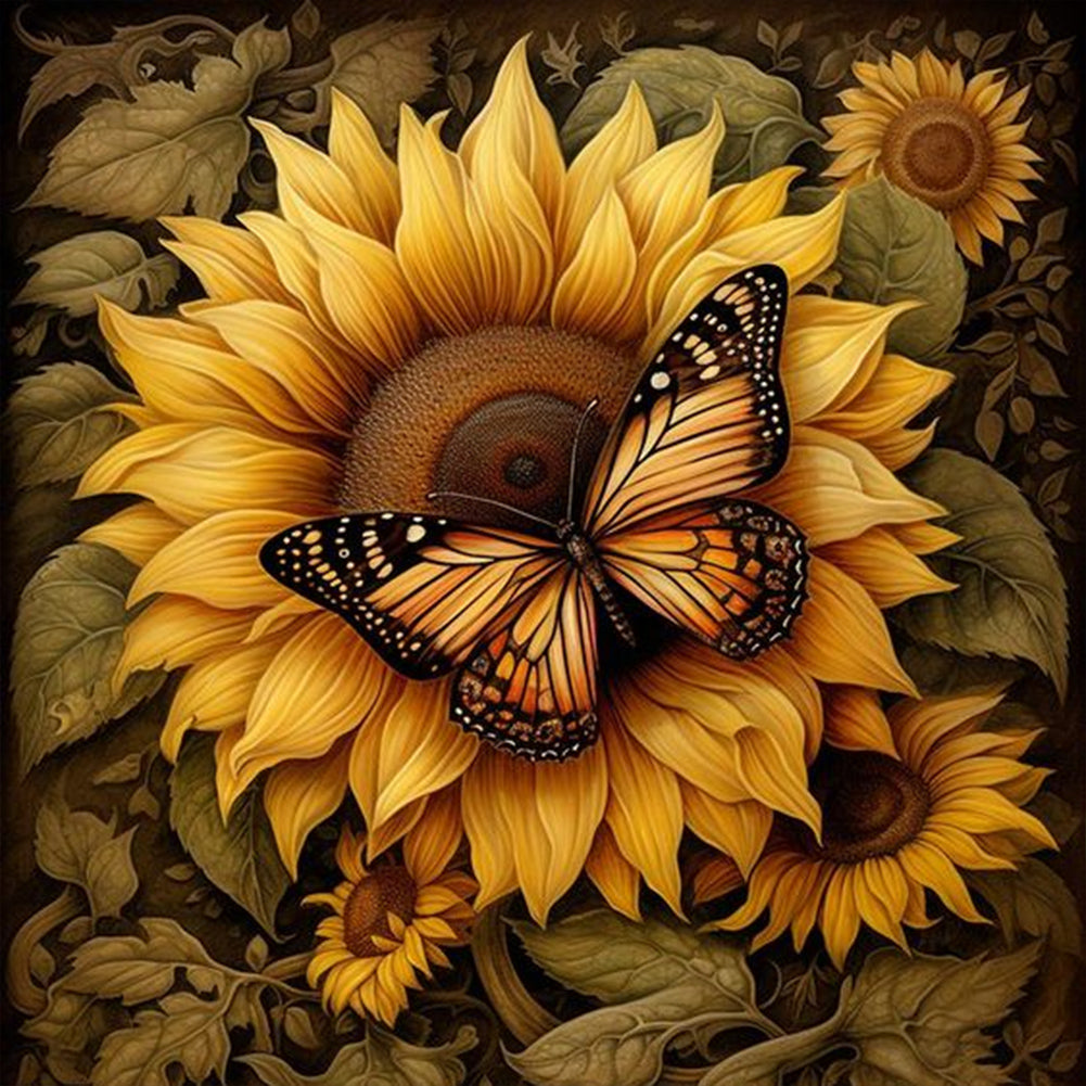 Sunflower Butterfly-Full Round Diamond Painting-30x30cm