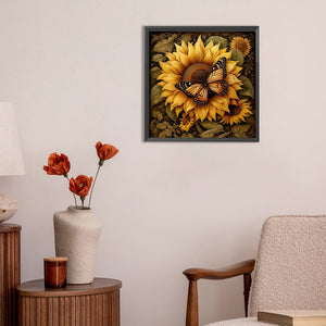 Sunflower Butterfly-Full Round Diamond Painting-30x30cm