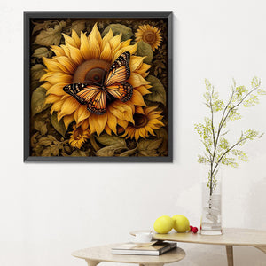 Sunflower Butterfly-Full Round Diamond Painting-30x30cm