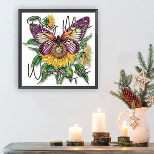 Butterfly Sunflower-Partial Special Diamond Painting-30x30cm