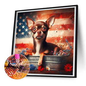 Flag Dog-Full Round Diamond Painting-30x30cm