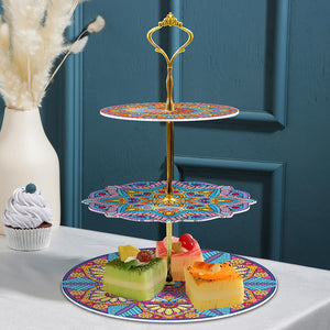 3-Tiered Mandala Diamond Painting Tray Stand Round Serving Tray