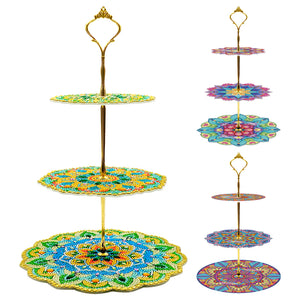 3-Tiered Mandala Diamond Painting Tray Stand Round Serving Tray