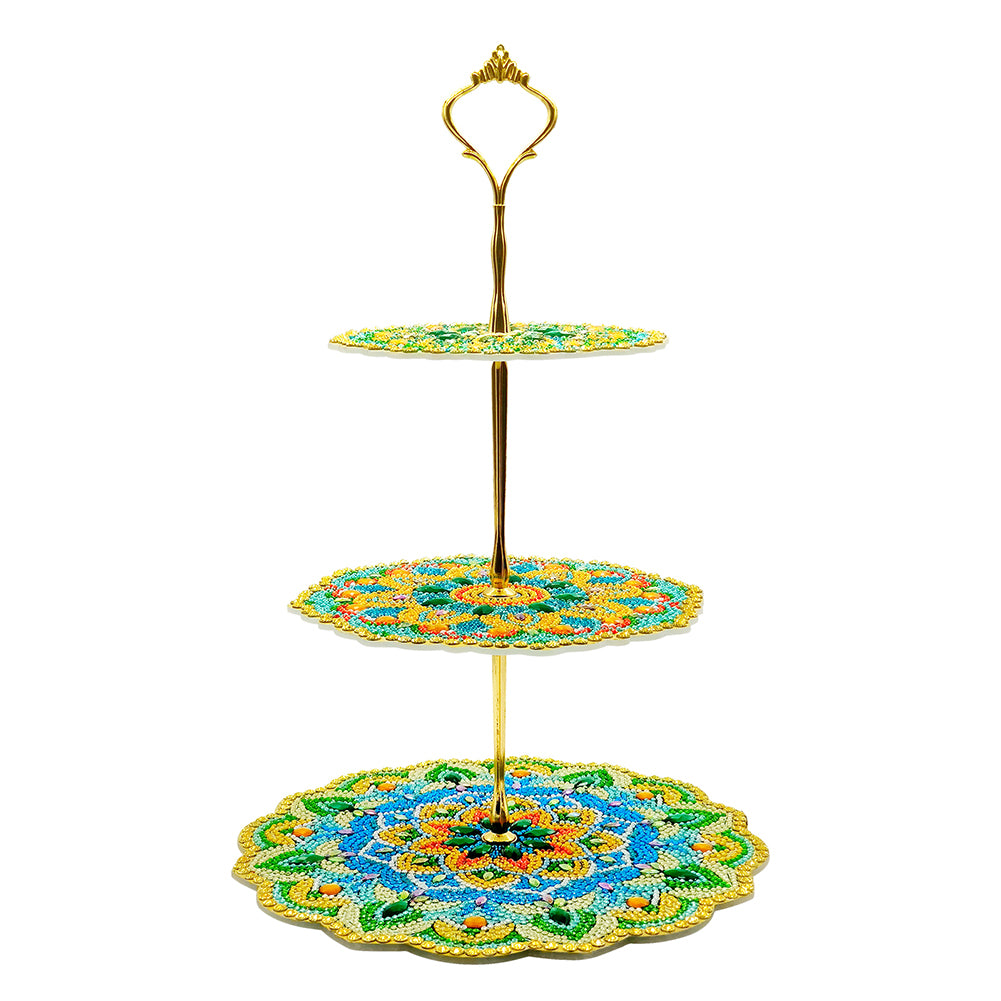 3-Tiered Mandala Diamond Painting Tray Stand Round Serving Tray