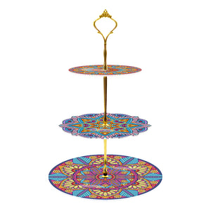 3-Tiered Mandala Diamond Painting Tray Stand Round Serving Tray