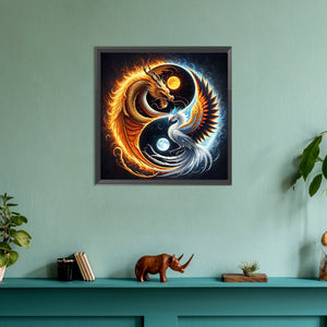 Fire Dragon Ice Phoenix Yin And Yang Diagram-Full Round Diamond Painting-30x30cm